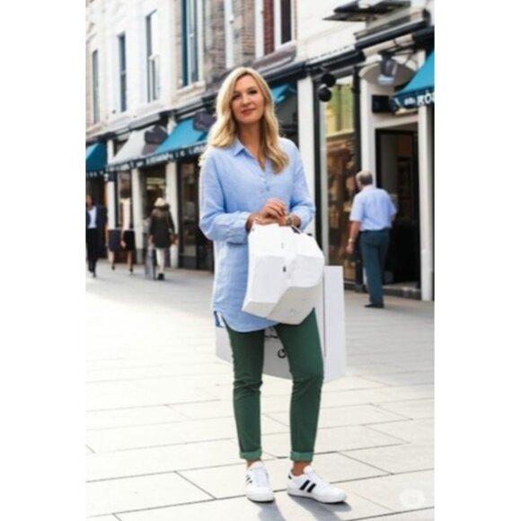 Sigrid Olsen Light Blue Lagenlook Oversized Linen Preppy Tunic Blouse S - Picture 3 of 13